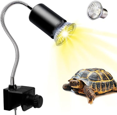 PewinGo Lámpara para Tortuga, Lámpara de Reptiles y Anfibios con Bombilla de Luz Solar UVA UVB de 50 W y Abrazadera Giratoria de 360 °Adecuada, Halógena, Luz Amarilla